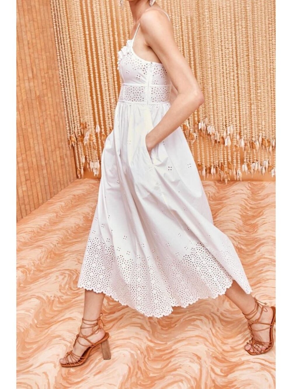 ULLA JOHNSON Celestia Broderie Anglaise Cotton Midi Dress, Sz12, Cowrie, NWT - Picture 5 of 16